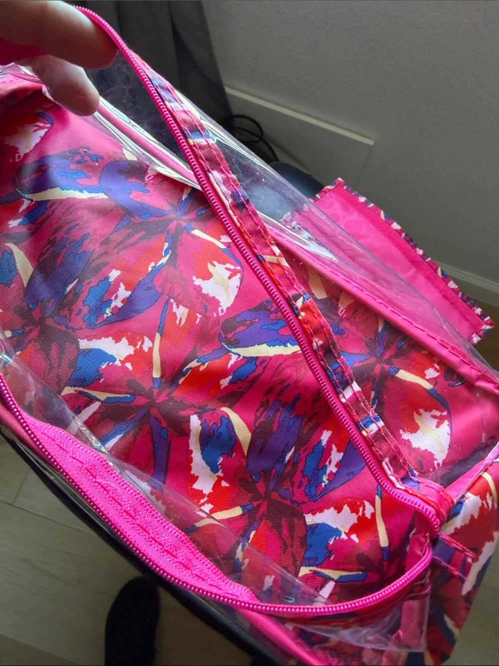 Joy Mangano Red Floral Travel Cosmetic Case with Gold Accent